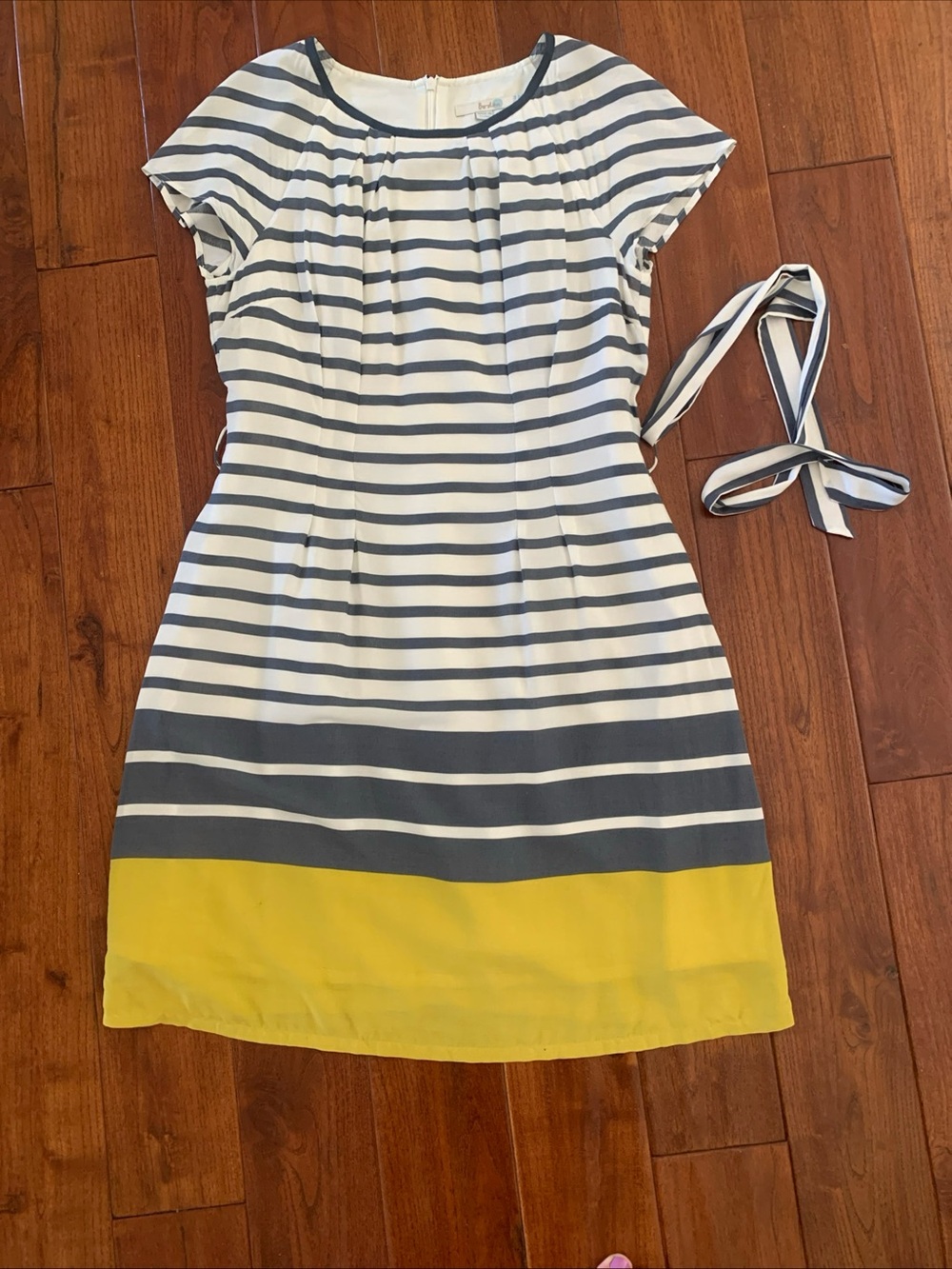 BODEN Dress Sz 10 Easy Day Lines Striped Grey White Yellow Fully Lined Nautical - Picture 6 of 15